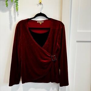 Notations Vintage Red Velvet Euro Long Sleeve Faux Wrap with Tank Women's Top XL